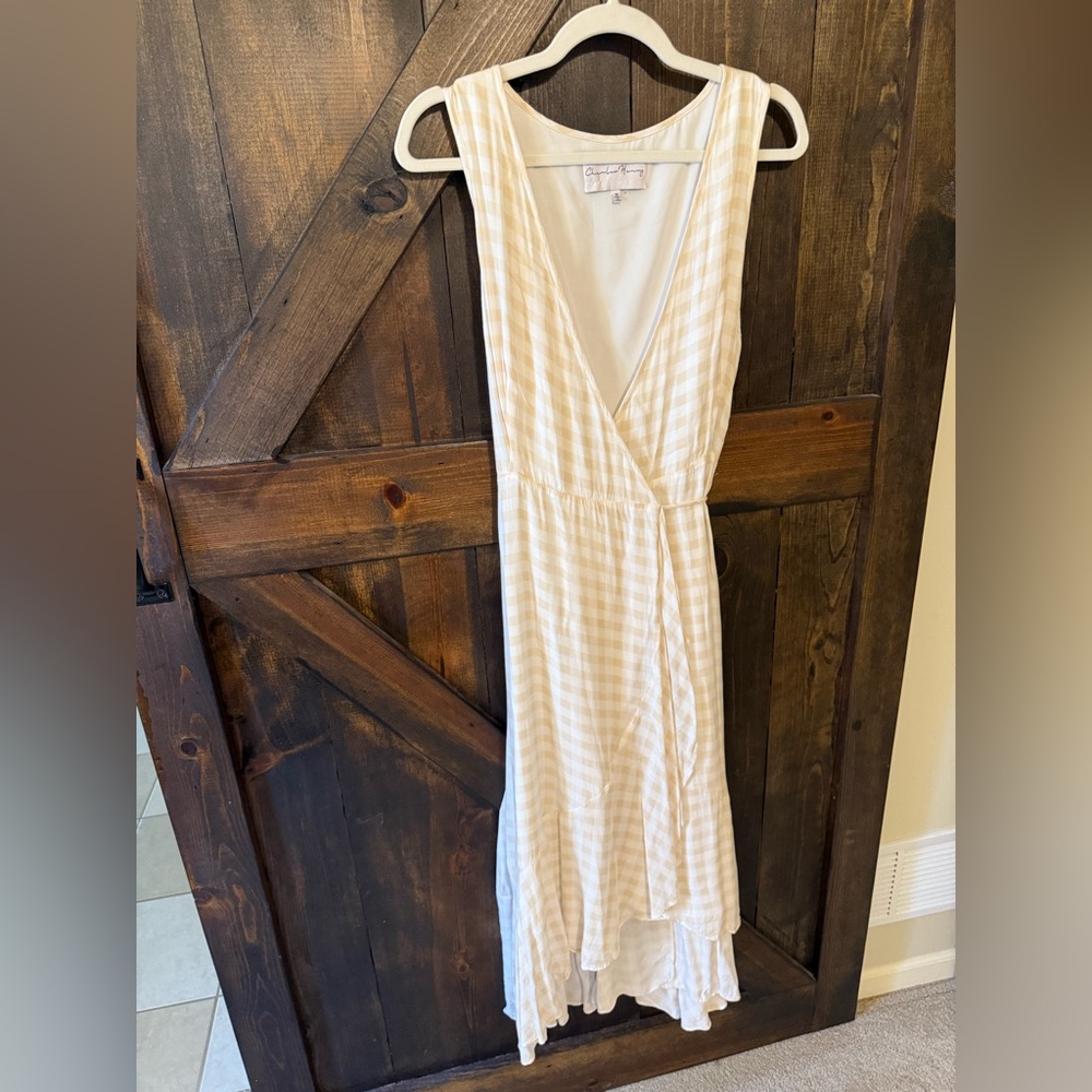 Gingham print wrap dress